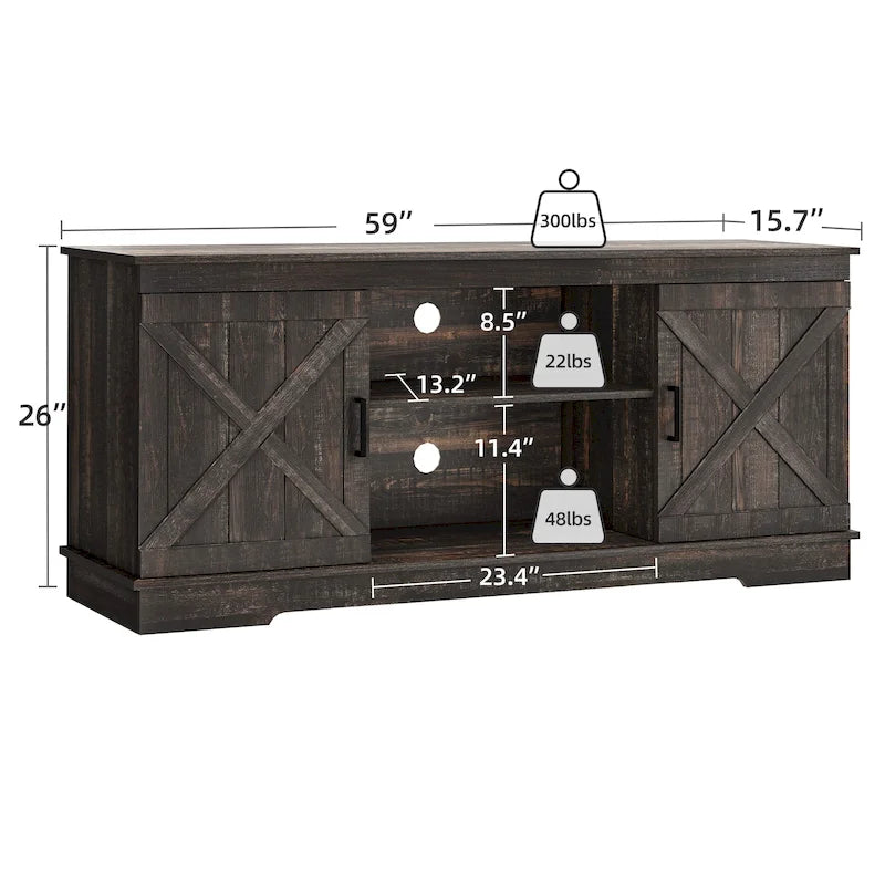 Farmhouse TV Stand with Barn Door & Storage Cabinets