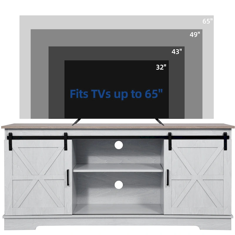 Farmhouse TV Stand with Barn Door & Storage Cabinets