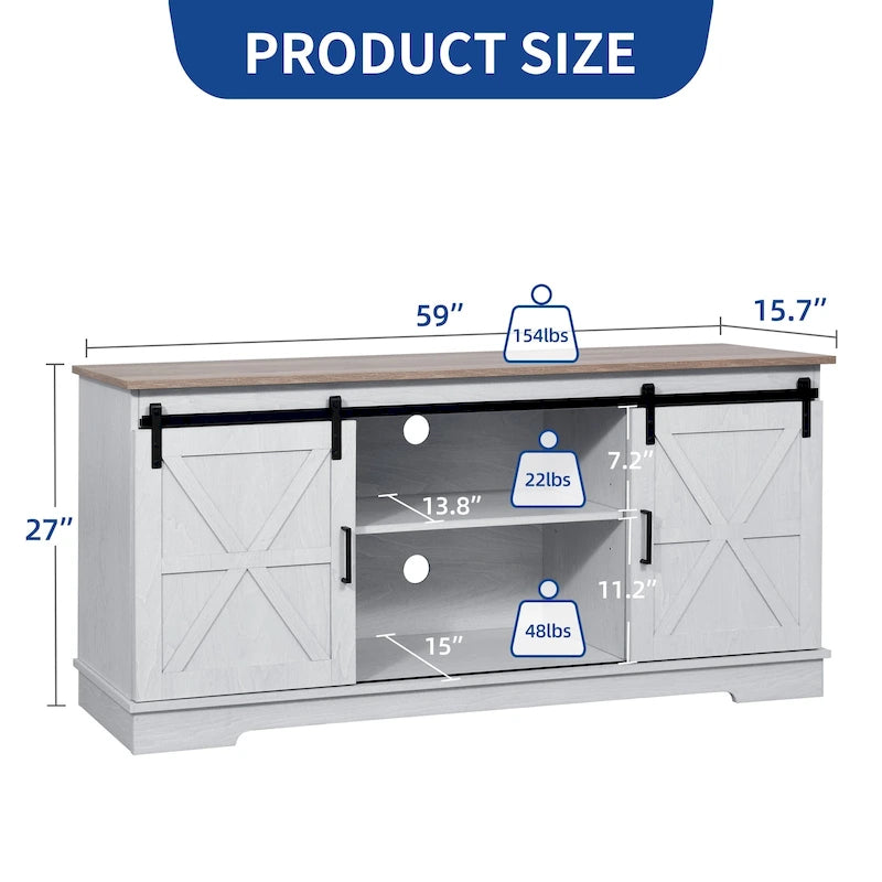 Farmhouse TV Stand with Barn Door & Storage Cabinets