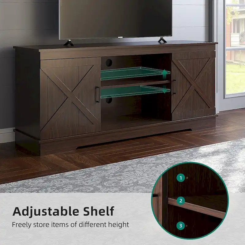 Farmhouse TV Stand with Barn Door & Storage Cabinets