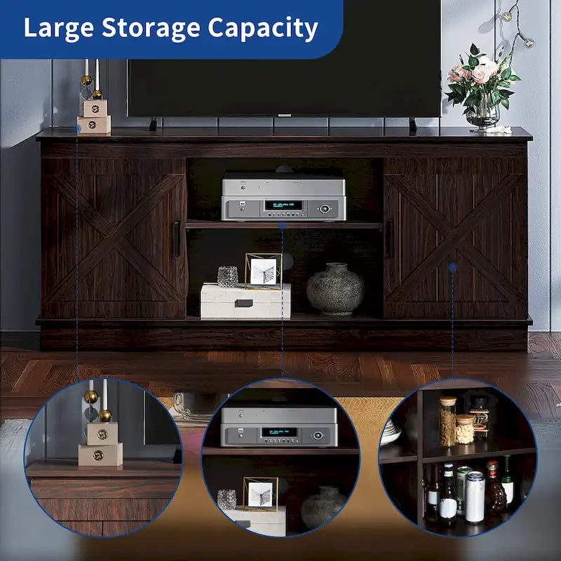 Farmhouse TV Stand with Barn Door & Storage Cabinets