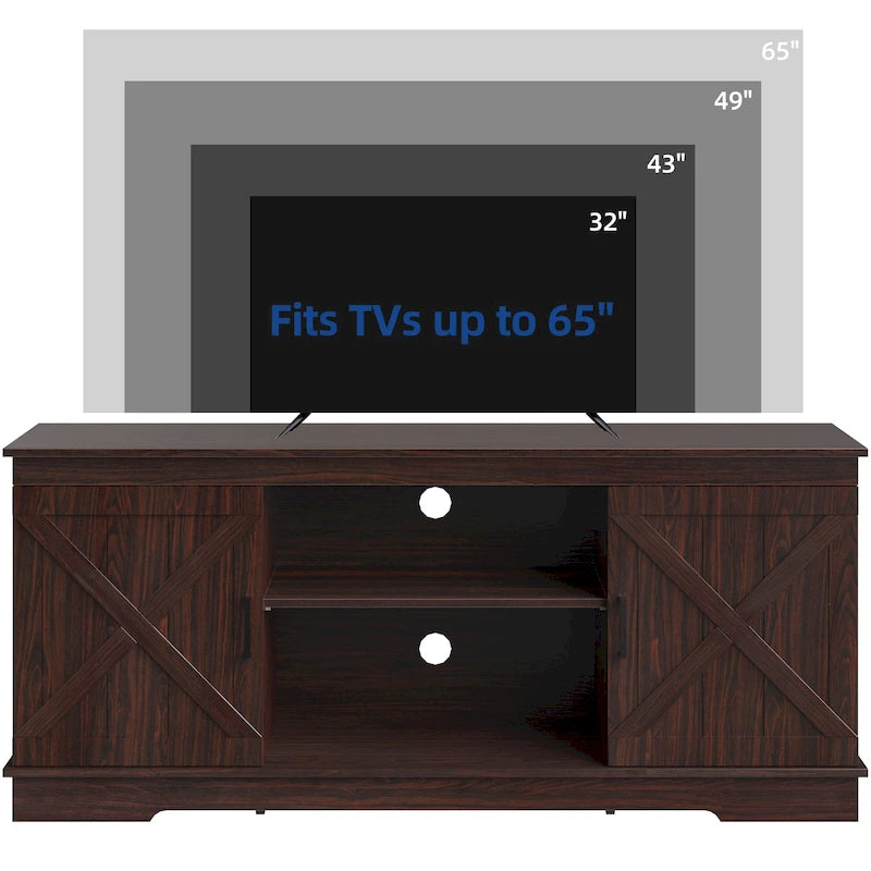 Farmhouse TV Stand with Barn Door & Storage Cabinets