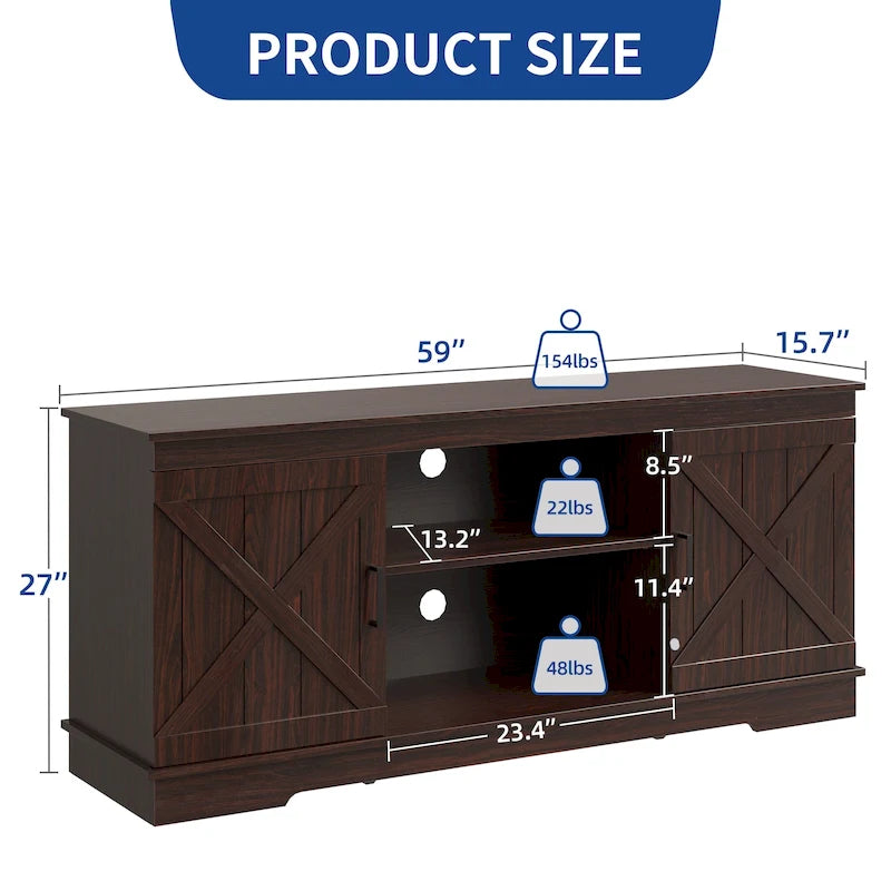 Farmhouse TV Stand with Barn Door & Storage Cabinets