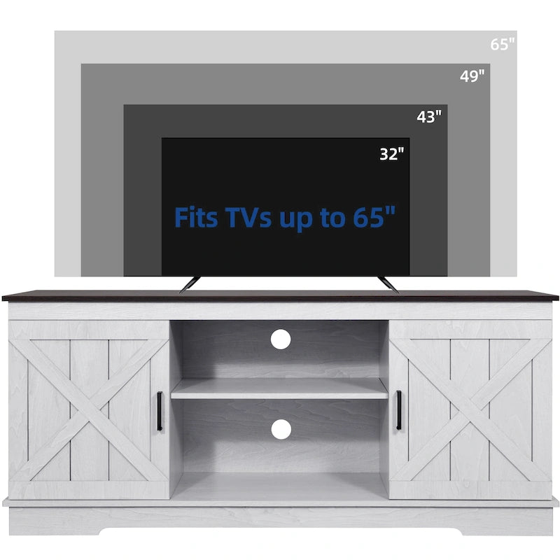Farmhouse TV Stand with Barn Door & Storage Cabinets