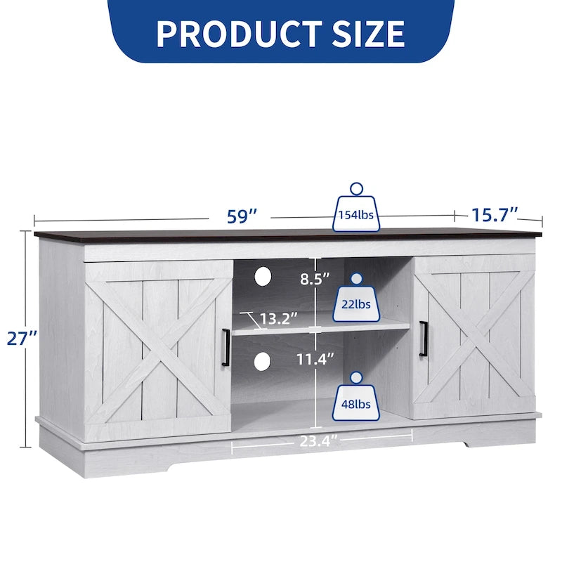 Farmhouse TV Stand with Barn Door & Storage Cabinets