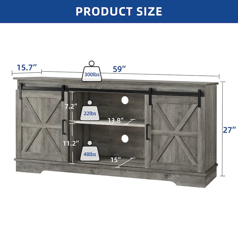 Farmhouse TV Stand with Barn Door & Storage Cabinets