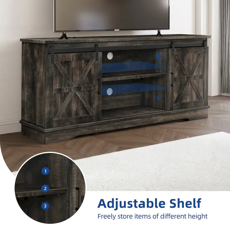 Farmhouse TV Stand with Barn Door & Storage Cabinets