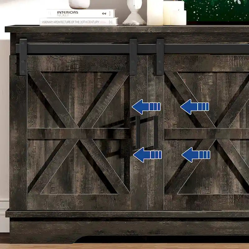 Farmhouse TV Stand with Barn Door & Storage Cabinets