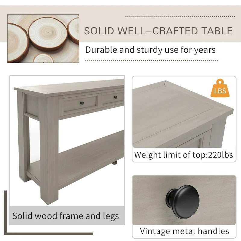 Tavolo consolle / tavolo da divano con cassetti contenitori e ripiano inferiore - 63L x 14W x 30H