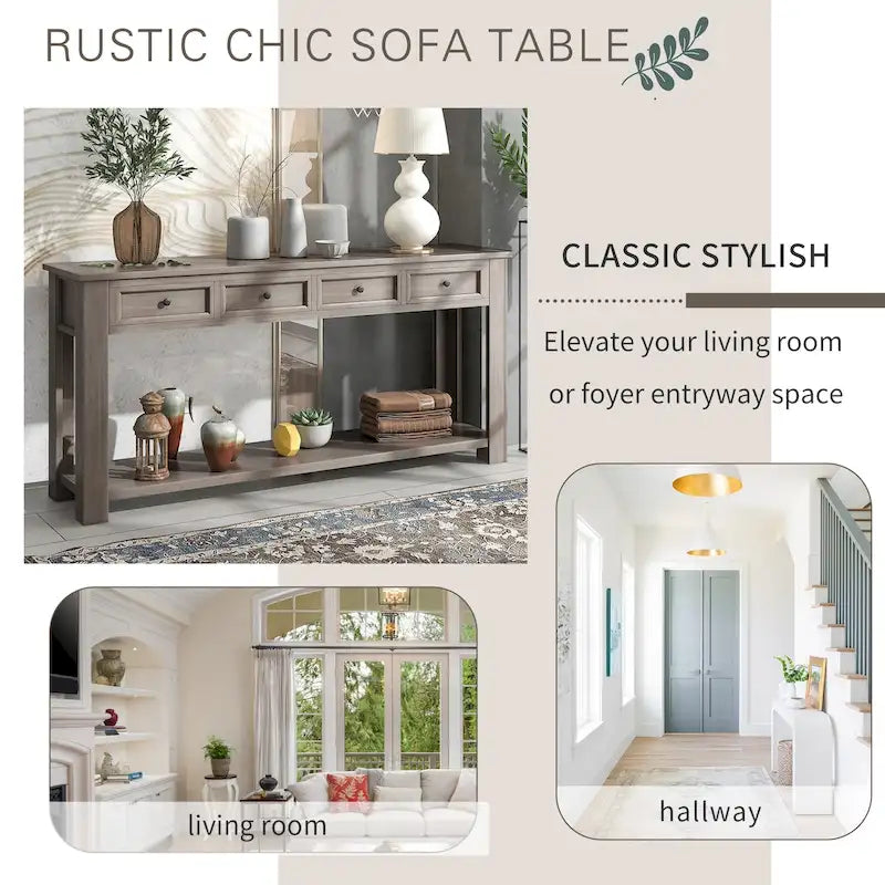 Tavolo consolle / tavolo da divano con cassetti contenitori e ripiano inferiore - 63L x 14W x 30H