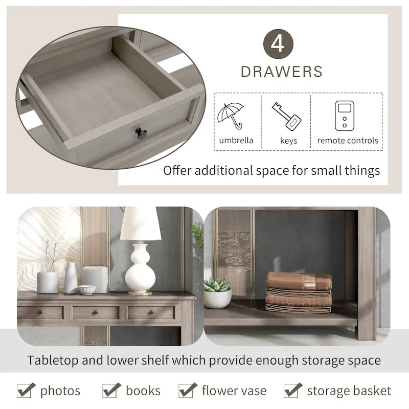 Tavolo consolle / tavolo da divano con cassetti contenitori e ripiano inferiore - 63L x 14W x 30H