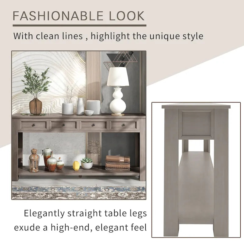 Tavolo consolle / tavolo da divano con cassetti contenitori e ripiano inferiore - 63L x 14W x 30H