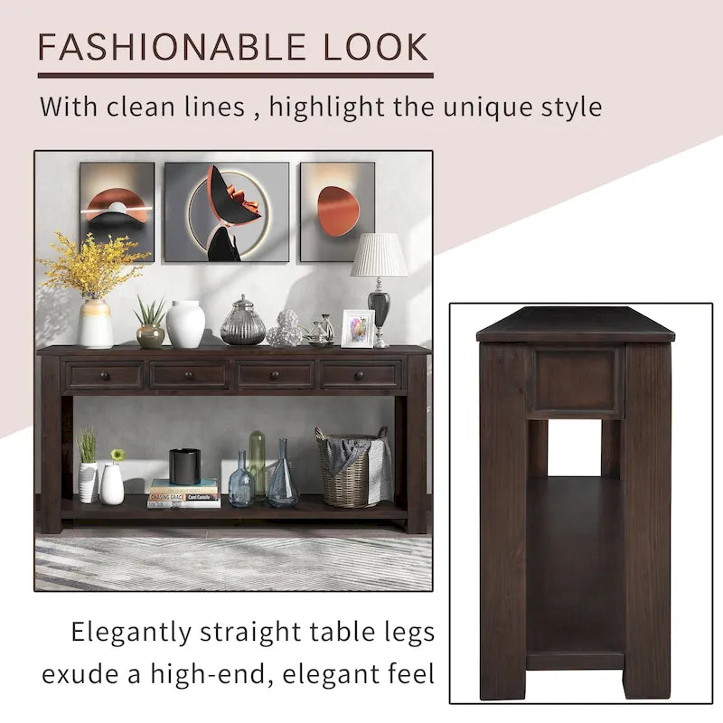 Tavolo consolle / tavolo da divano con cassetti contenitori e ripiano inferiore - 63L x 14W x 30H