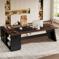 L-Shaped Executive Desk with Drawers and Lateral File Cabinet