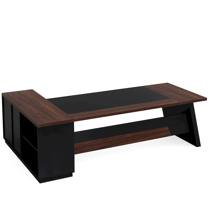 L-Shaped Executive Desk with Drawers and Lateral File Cabinet