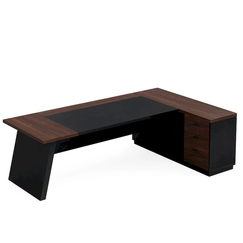 L-Shaped Executive Desk with Drawers and Lateral File Cabinet