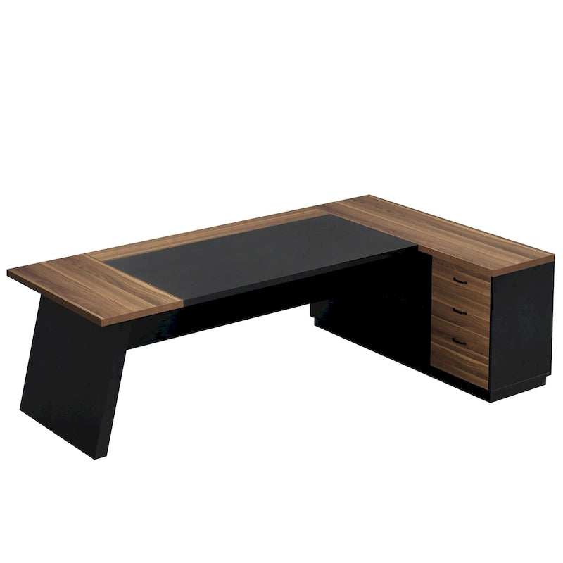 L-Shaped Executive Desk with Drawers and Lateral File Cabinet