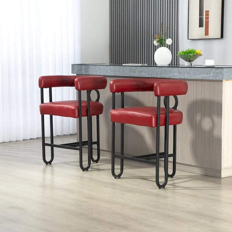 Gepolsterte Barhocker mit Fußstütze, Set aus 2