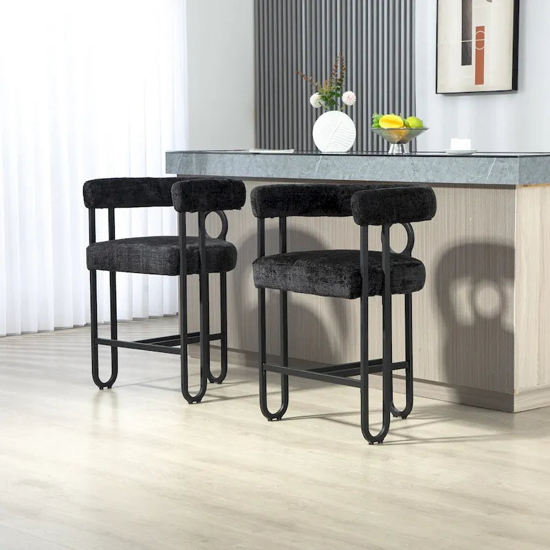 Upholstered Bar Stools with Footrest, Set of 2