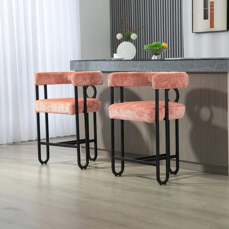 Upholstered Bar Stools with Footrest, Set of 2