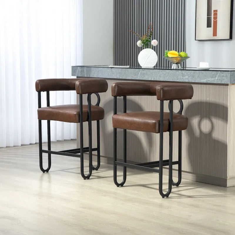 Upholstered Bar Stools with Footrest, Set of 2