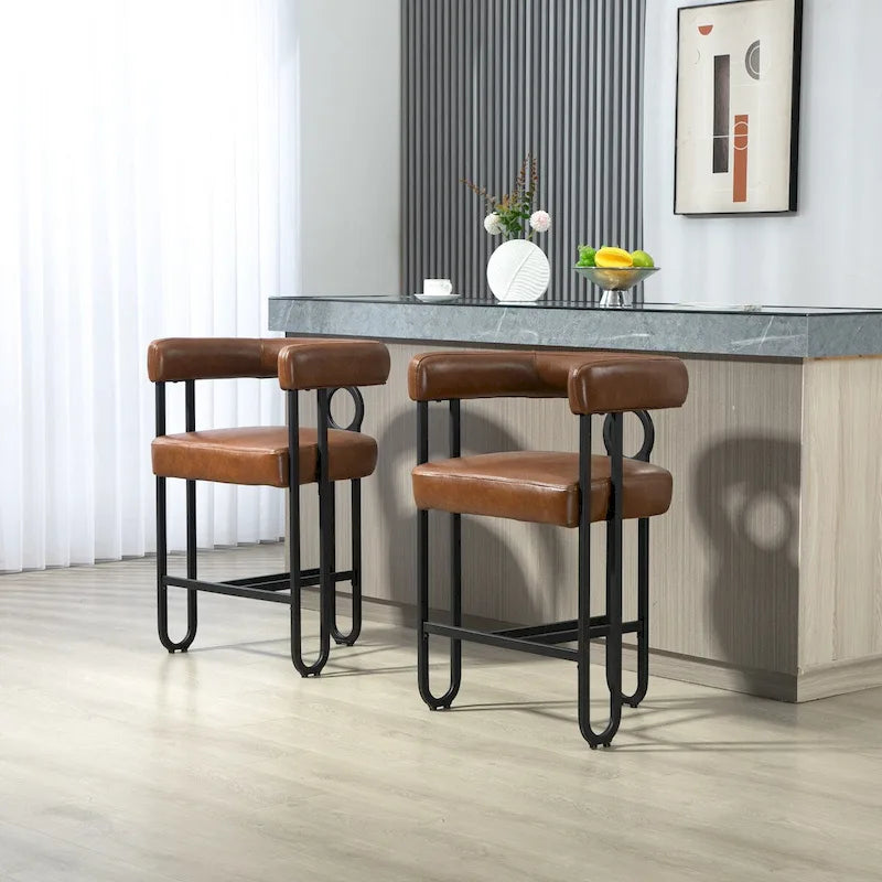 Gepolsterte Barhocker mit Fußstütze, Set aus 2