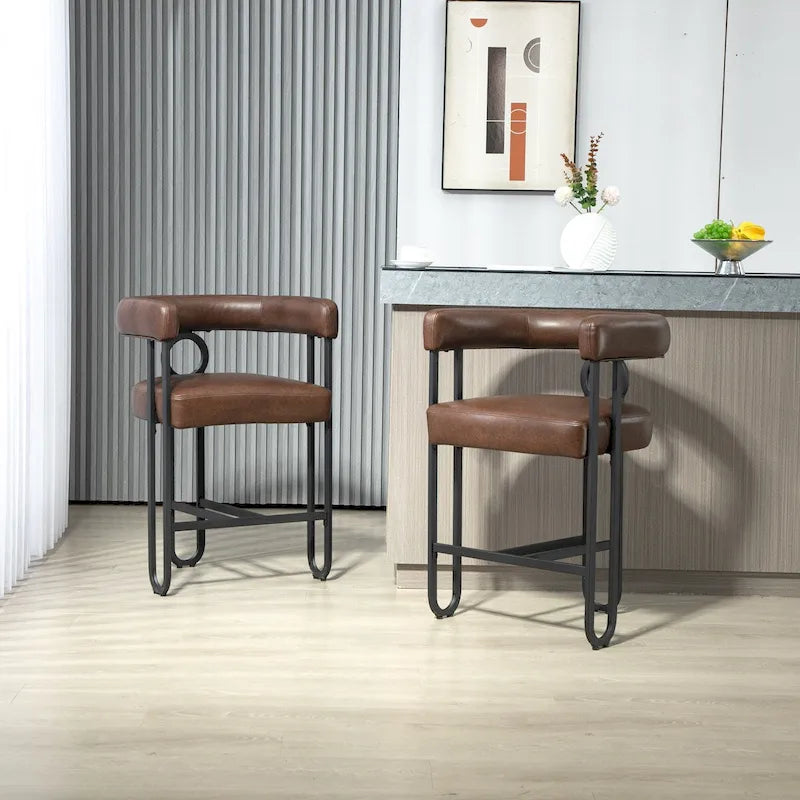 Gepolsterte Barhocker mit Fußstütze, Set aus 2