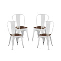 Industrial Metal Stackable Dining Chair Set with Walnut Wood Seat