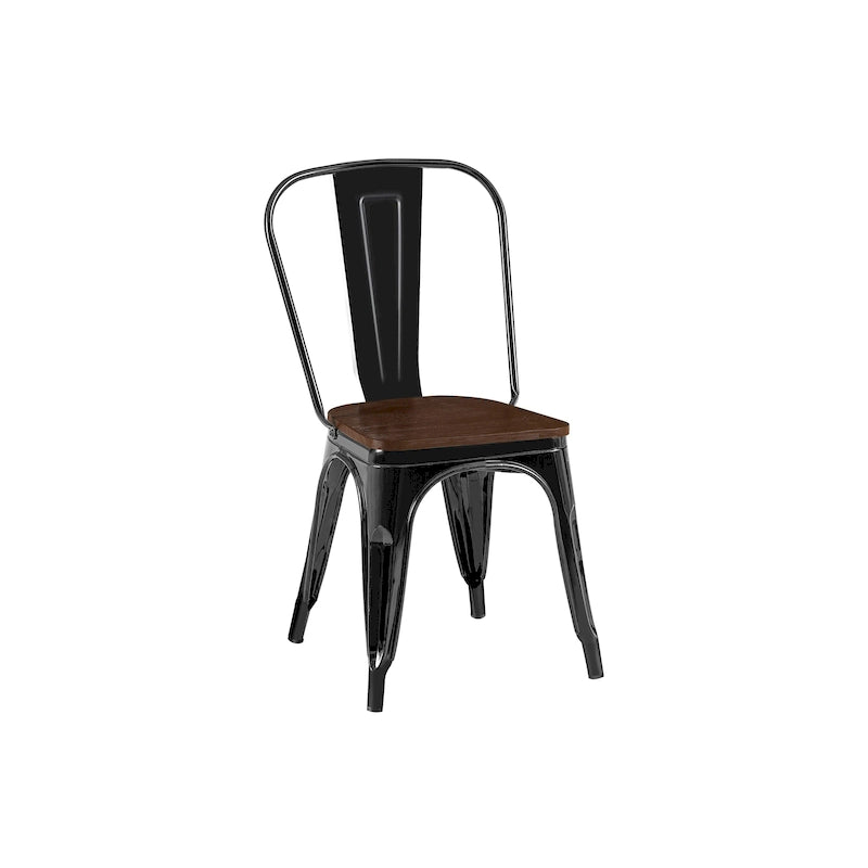 Industrial Metal Stackable Dining Chair Set with Walnut Wood Seat