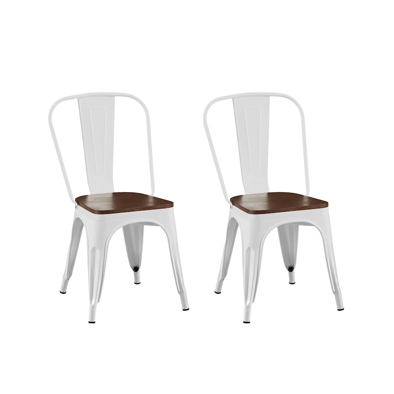 Industrial Metal Stackable Dining Chair Set with Walnut Wood Seat