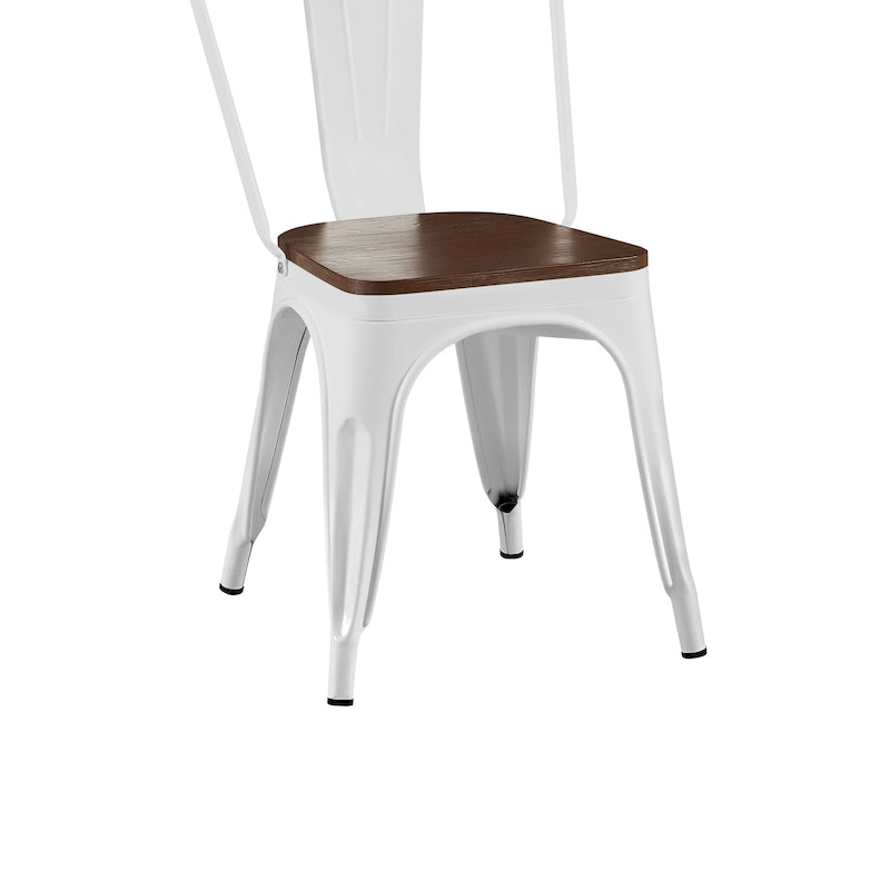 Industrial Metal Stackable Dining Chair Set with Walnut Wood Seat