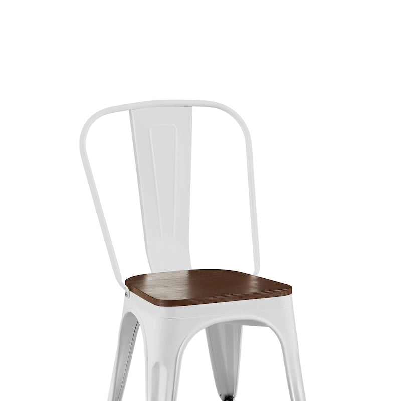 Industrial Metal Stackable Dining Chair Set with Walnut Wood Seat