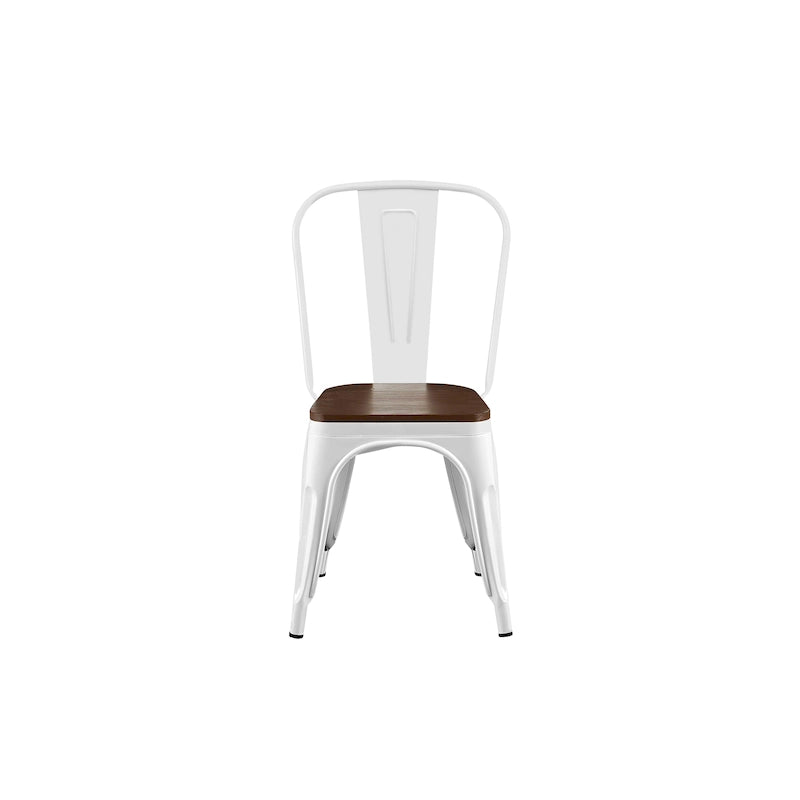 Industrial Metal Stackable Dining Chair Set with Walnut Wood Seat