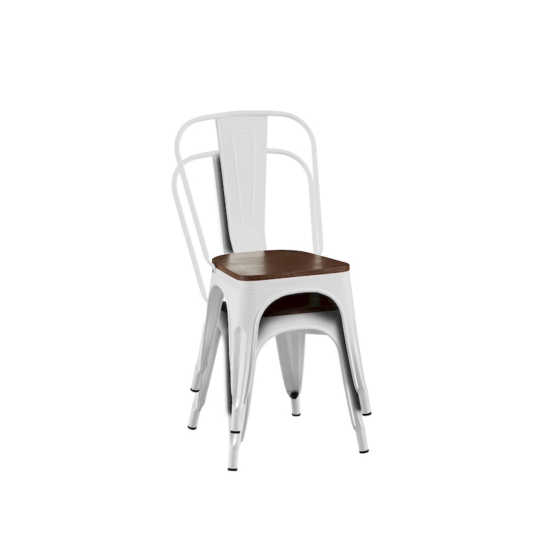 Industrial Metal Stackable Dining Chair Set with Walnut Wood Seat