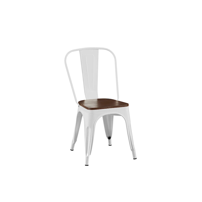 Industrial Metal Stackable Dining Chair Set with Walnut Wood Seat